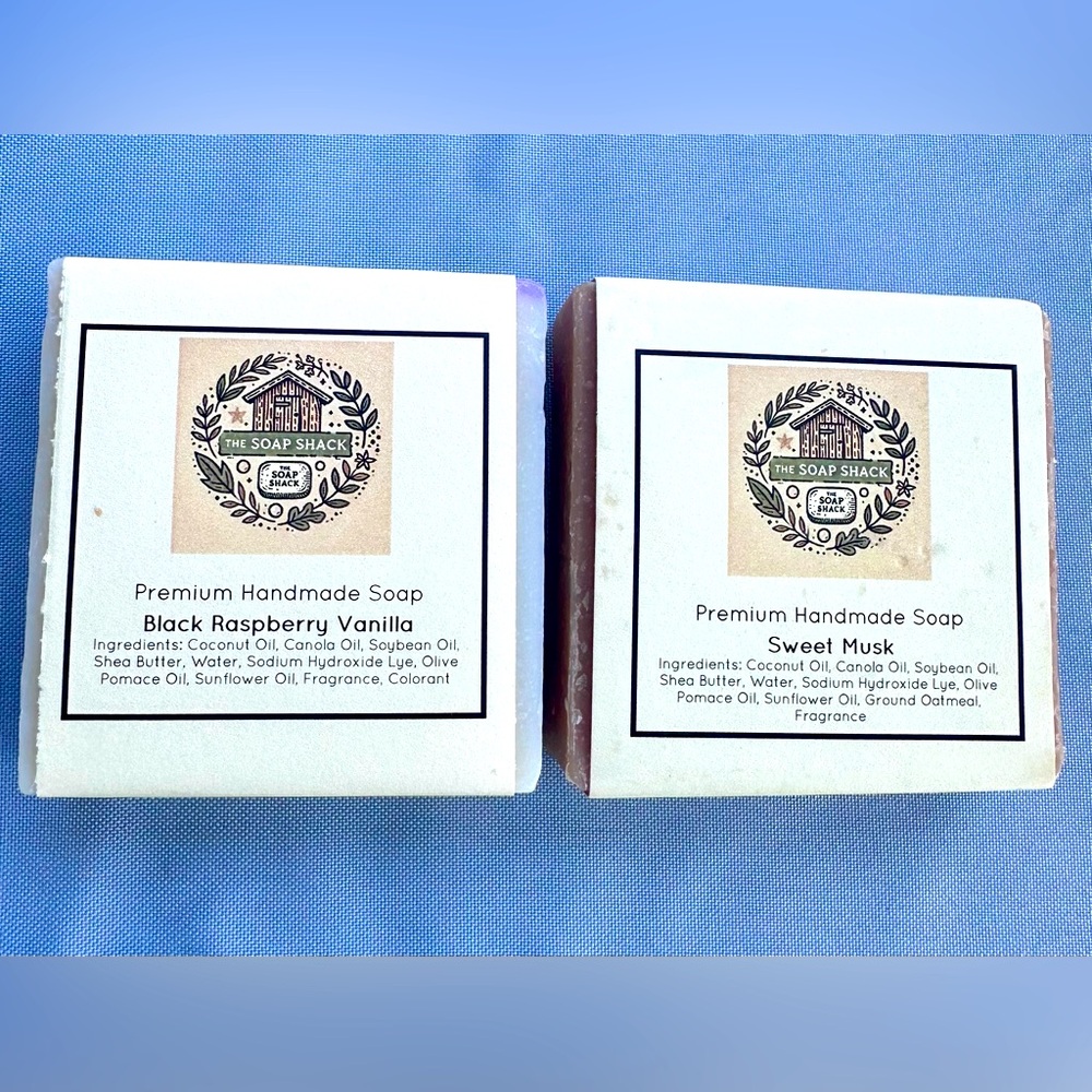 The Soap Shack Premium Handmade Soap  -1 Black Raspberry Vanilla & 1 Sweet Musk